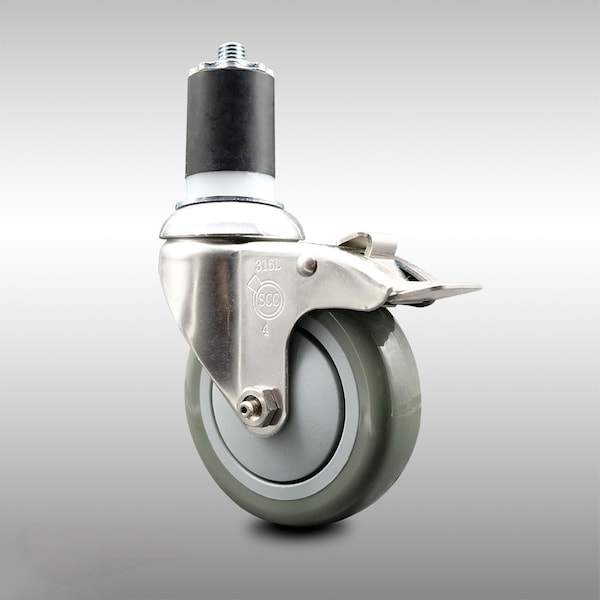 4 Inch 316SS Gray Poly Swivel 1-3/4 Inch Expanding Stem Caster Lock Brake SCC